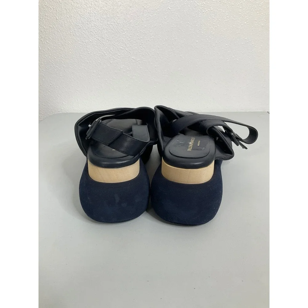 Paloma Barcelo Navy Leather Platform Slingback Sandals Made in Spain Size 40